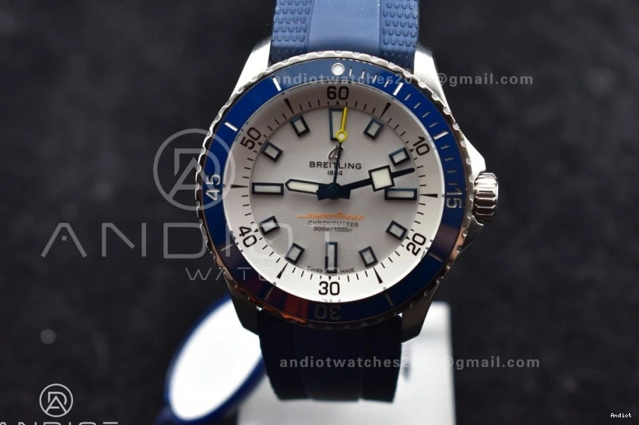 1:1 White Dial A2824 BLSF SS Automatic Strap SuperOcean Edition on 42 Blue Rubber Best 0423